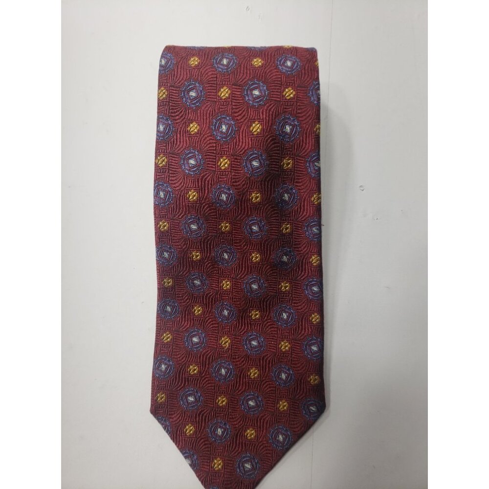 ROBERT TALBOTT Studio Men's Silk Geometric Medallion Burgundy/Blue/Yellow Tie
